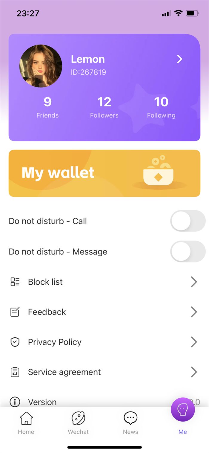 Account and privacy settings in lemon